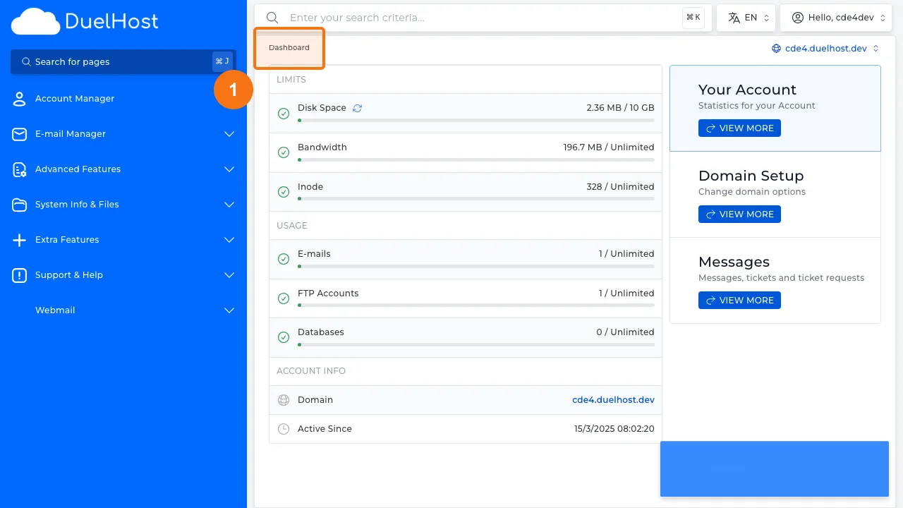 Trin 1: Log ind i DirectAdmin