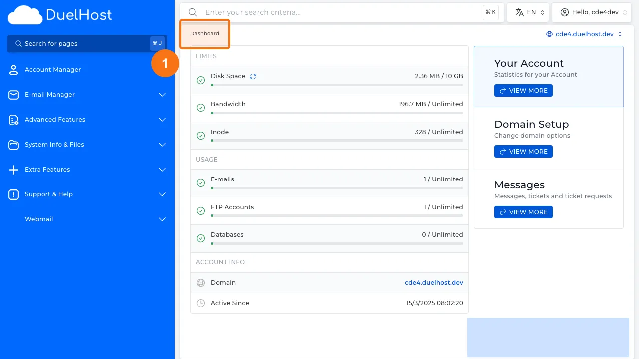 Trin 1: Log ind i DirectAdmin
