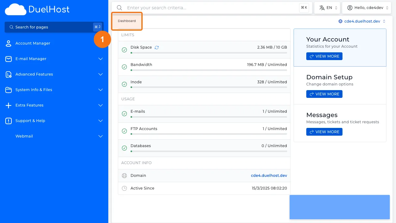 Trin 1: Log ind i DirectAdmin