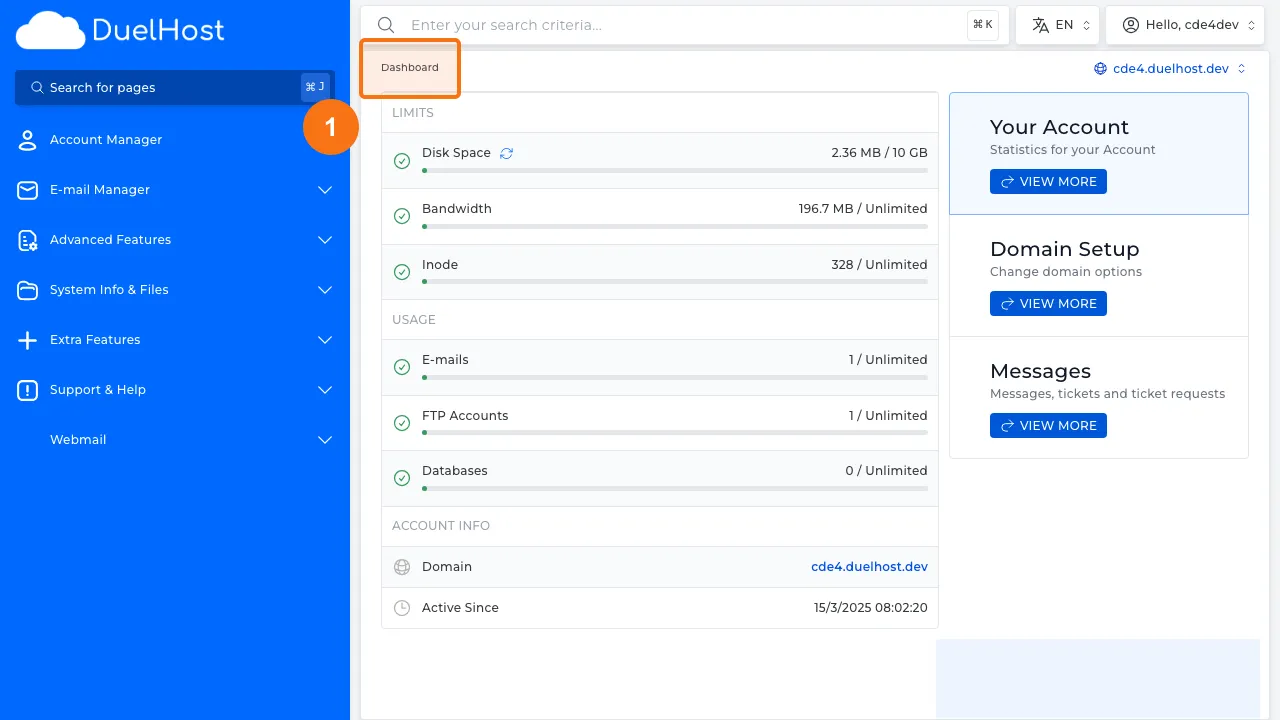 Trin 1: Log ind i DirectAdmin