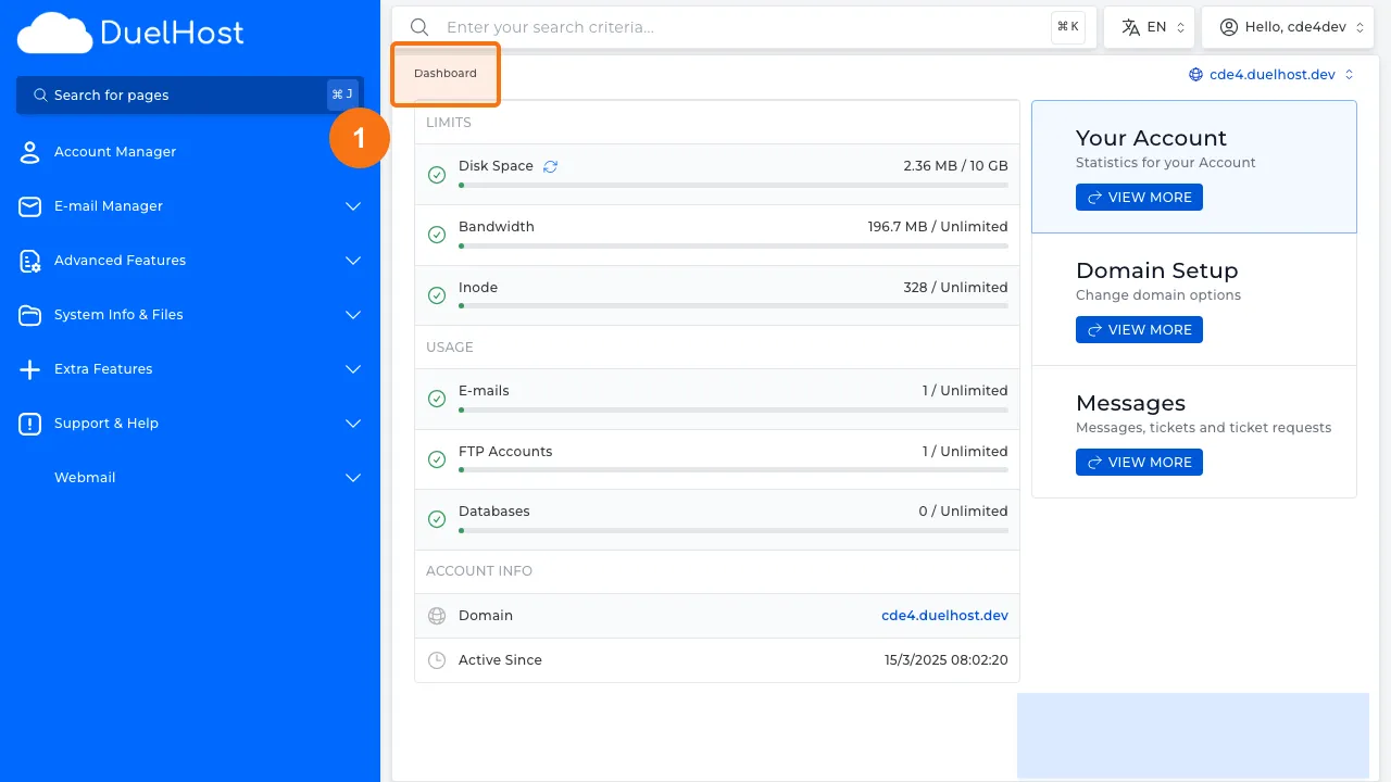 Trin 1: Log ind i DirectAdmin
