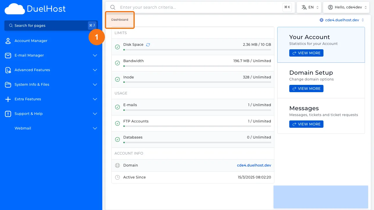 Trin 1: Log ind i DirectAdmin