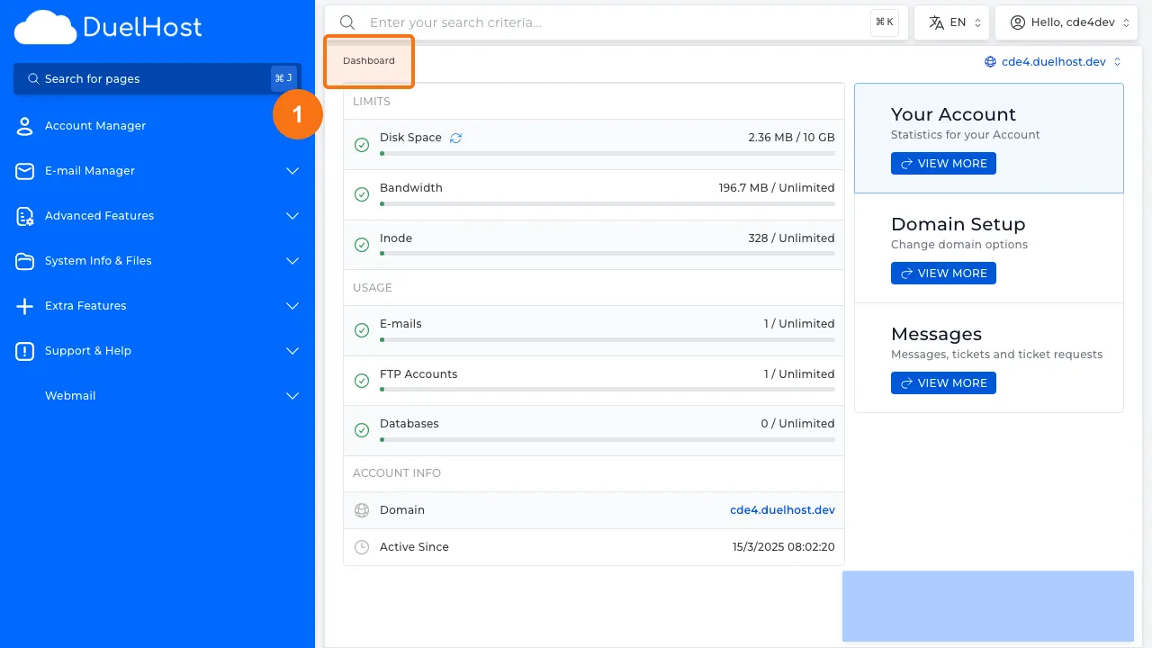 Trin 1: Log ind i DirectAdmin