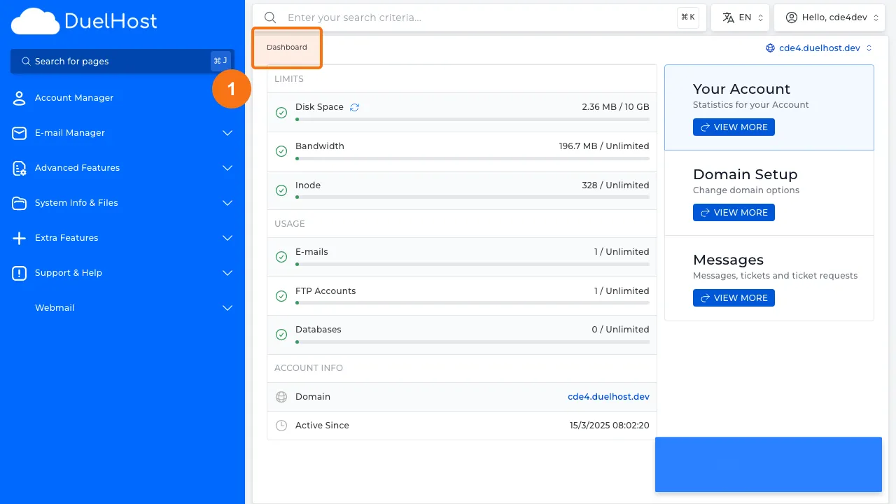 Trin 1: Log ind i DirectAdmin