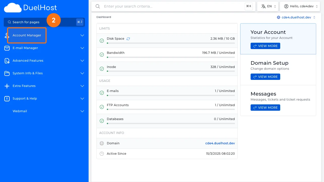 Trin 2: Klik på "Account Manager" i sidemenuen