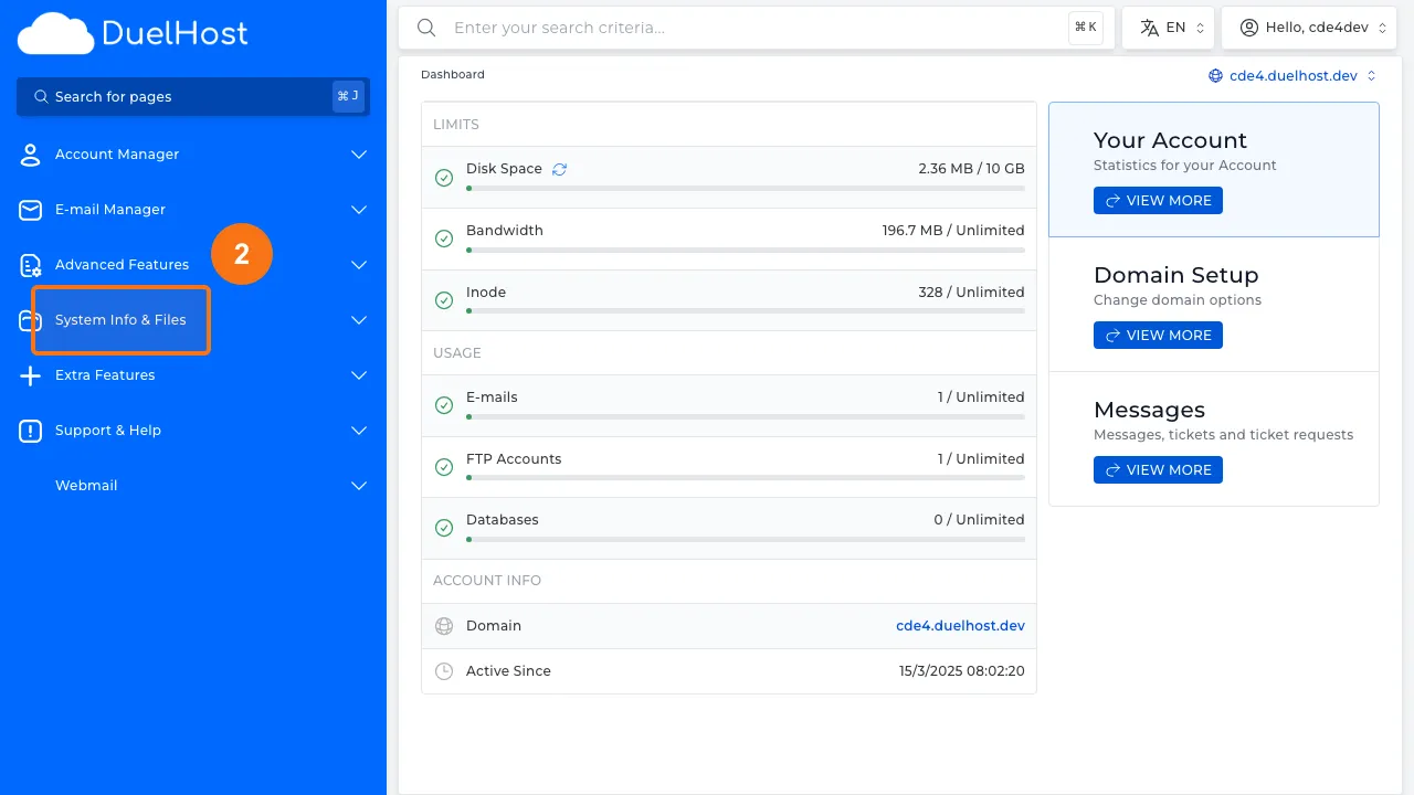 Trin 2: Klik på "System Info & Files" i sidemenuen