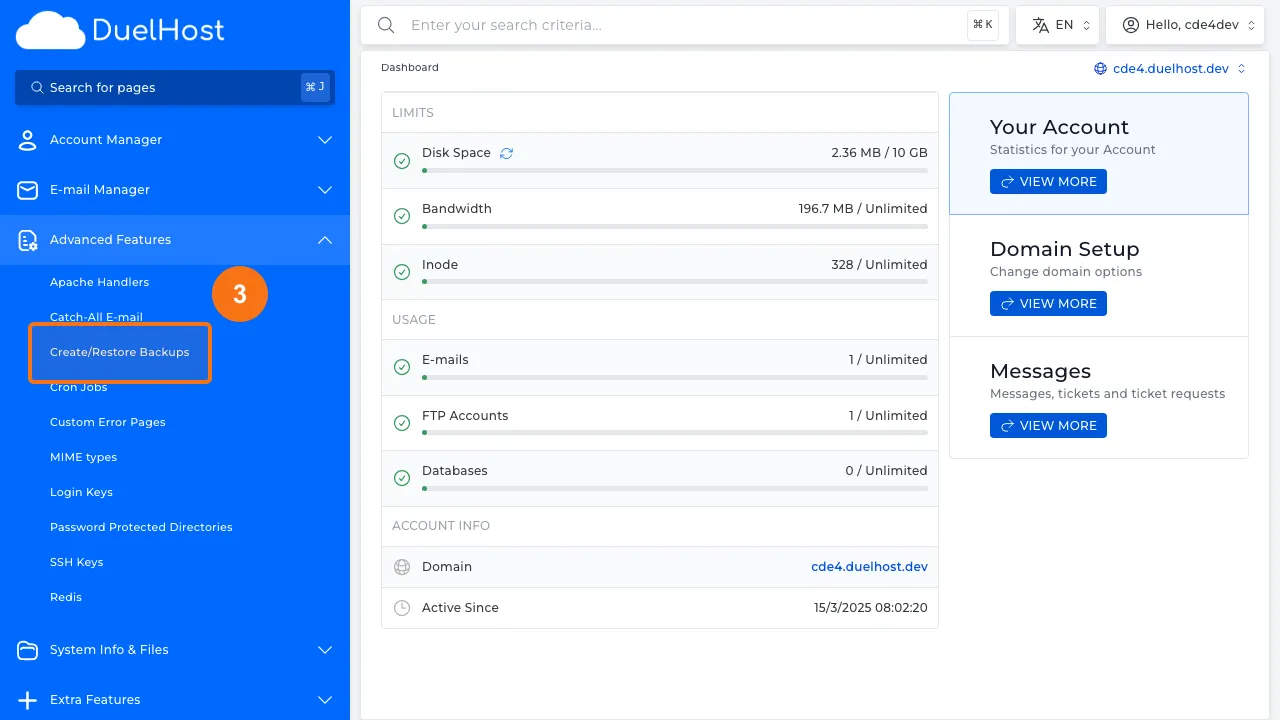 Trin 3: Klik på "Create/Restore Backups"