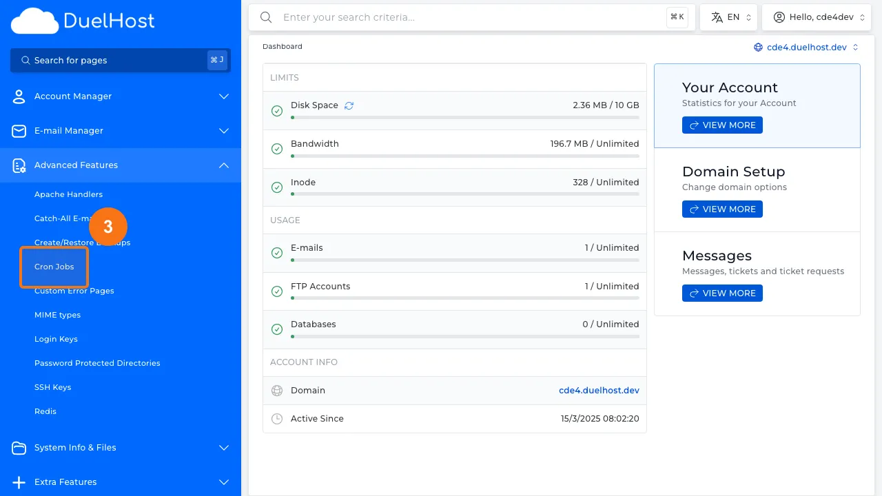 Trin 3: Klik på "Cron Jobs" for at åbne cron job-indstillinger