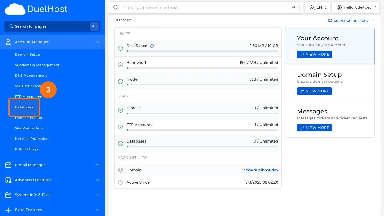 Trin 3: Klik på "Databases" for at se databaser