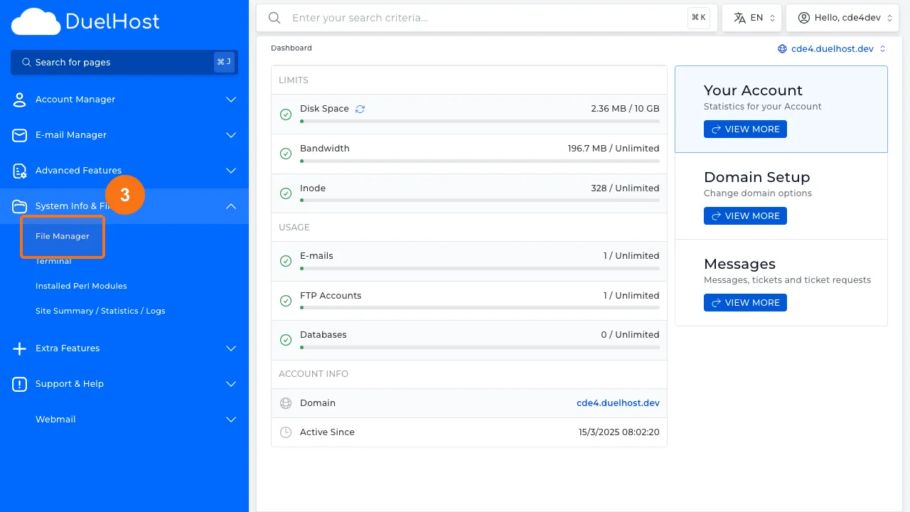 Trin 3: Klik på "File Manager" for at undersøge WordPress-filer