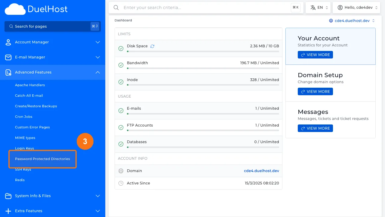 Trin 3: Klik på "Password Protected Directories"