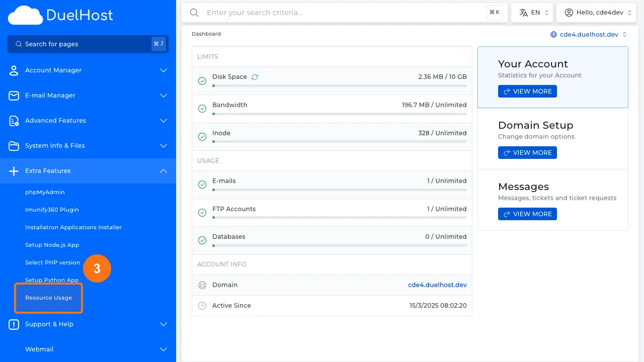 Trin 3: Klik på "Resource Usage" for at se ressourceforbrug