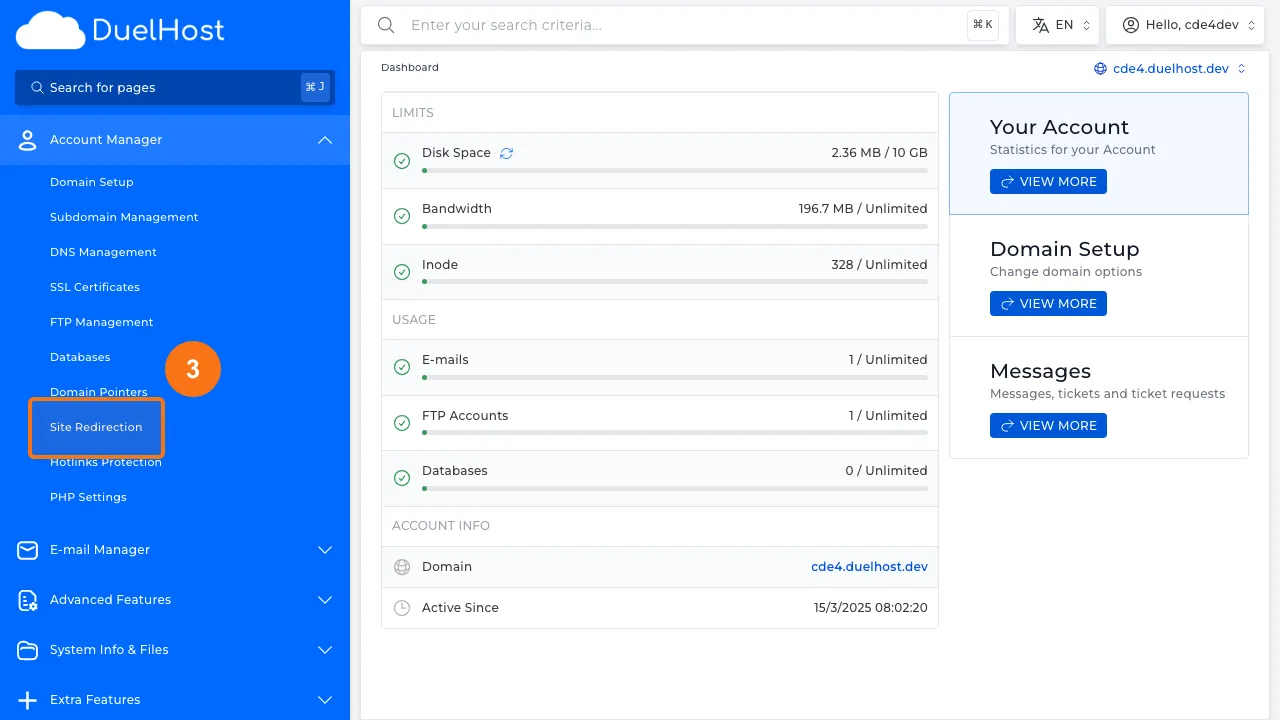 Trin 3: Klik på "Site Redirection" for at åbne omdirigeringsindstillinger