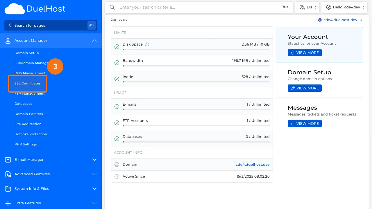 Trin 3: Klik på "SSL Certificates"