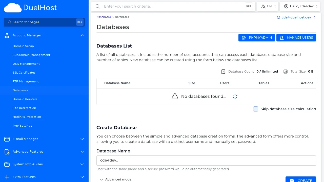 Trin 4: Se listen over eksisterende databaser