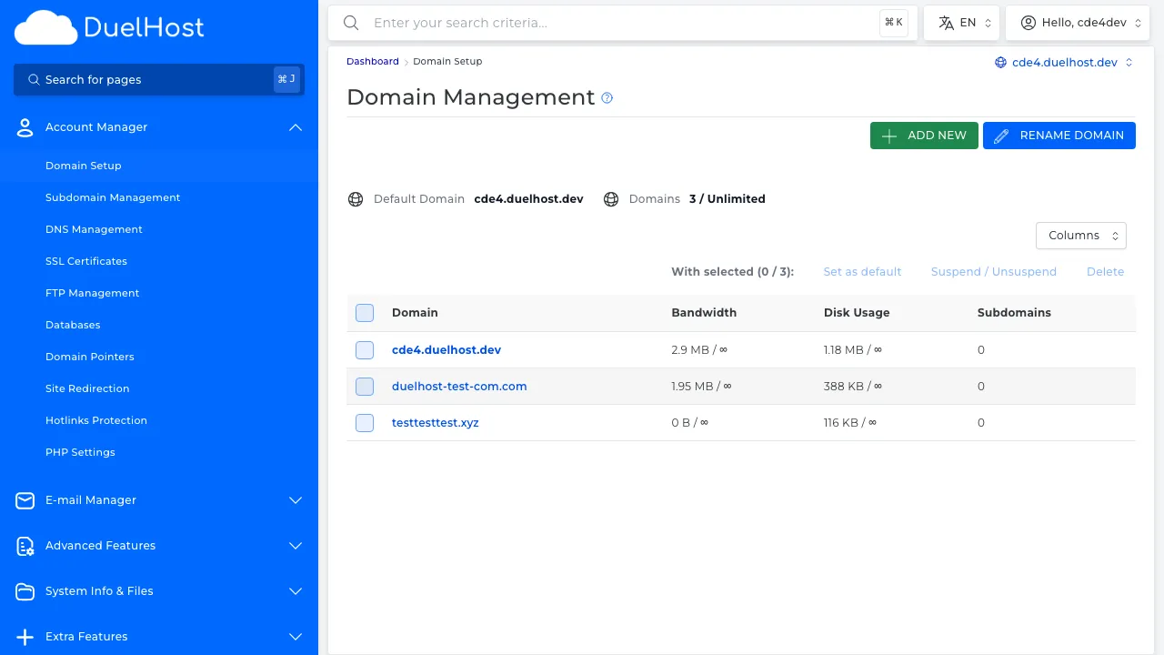 Trin 4: Se listen over eksisterende domæner