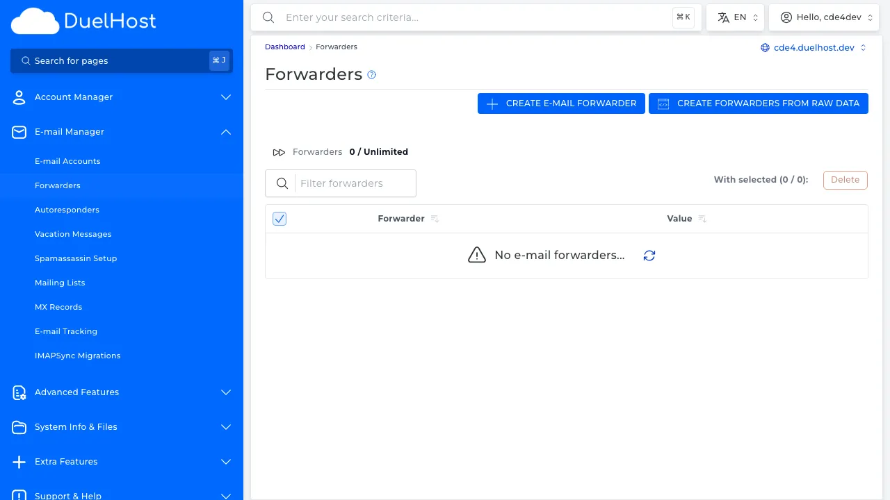 Trin 4: Se listen over eksisterende videresendelser