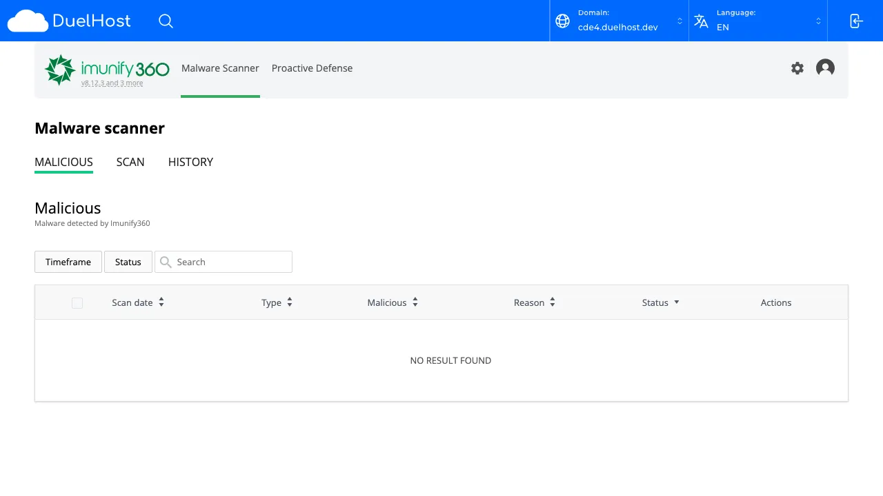 Trin 4: Se Imunify360-interfacet med scanningsresultater