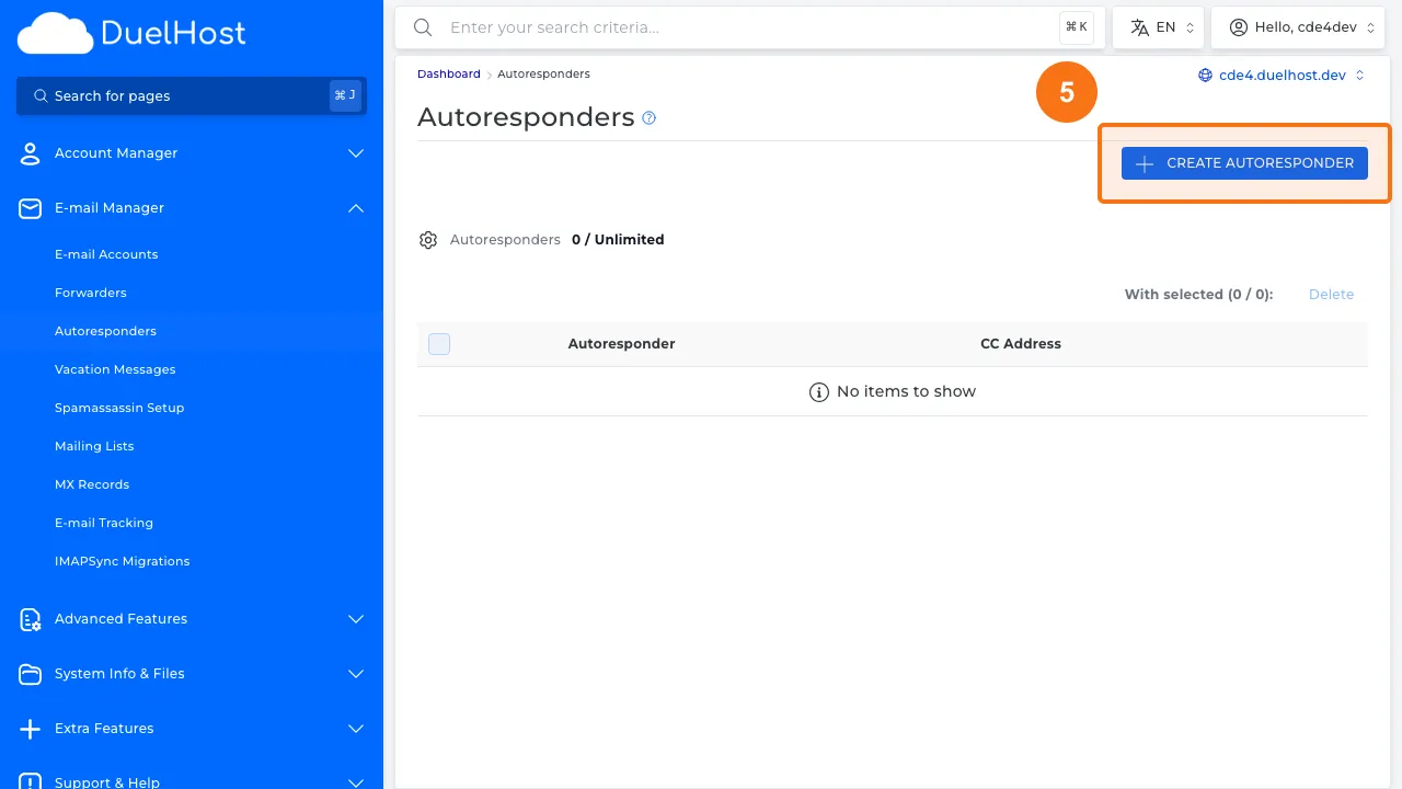 Trin 5: Klik på opret-knappen for at oprette en ny autoresponder
