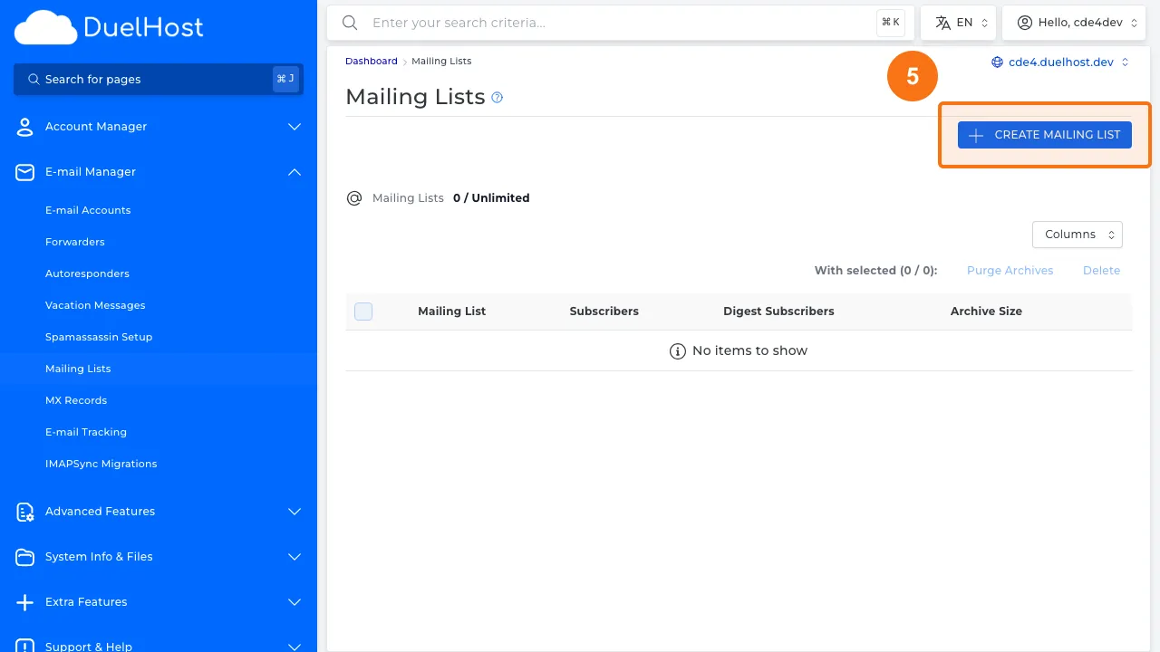 Trin 5: Klik for at oprette en ny mailingliste