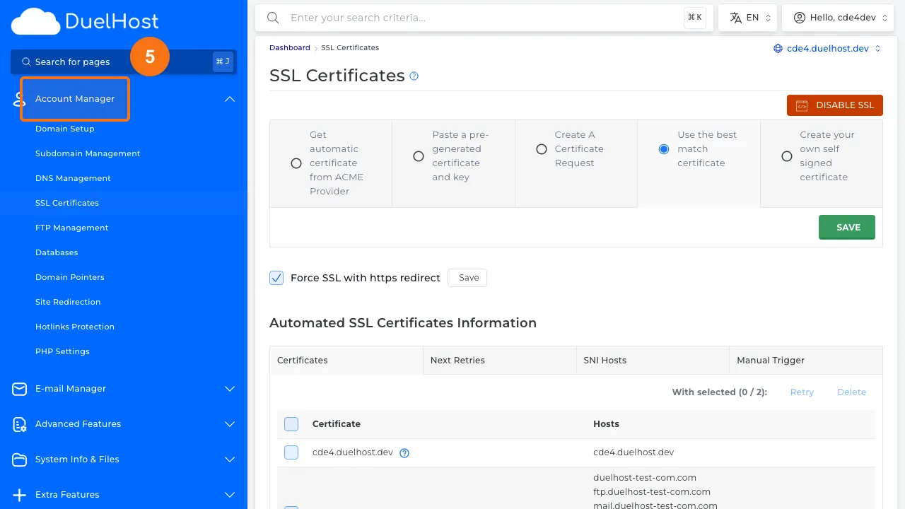 Trin 5: Gå tilbage til "Account Manager" i sidemenuen