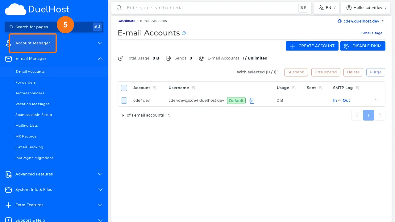 Trin 5: Gå til "Account Manager" i sidemenuen