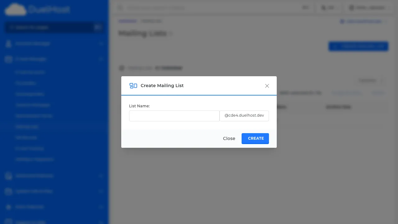 Trin 6: Se formularen — indtast listenavn og admin-adgangskode, klik derefter 'CREATE' for at gemme