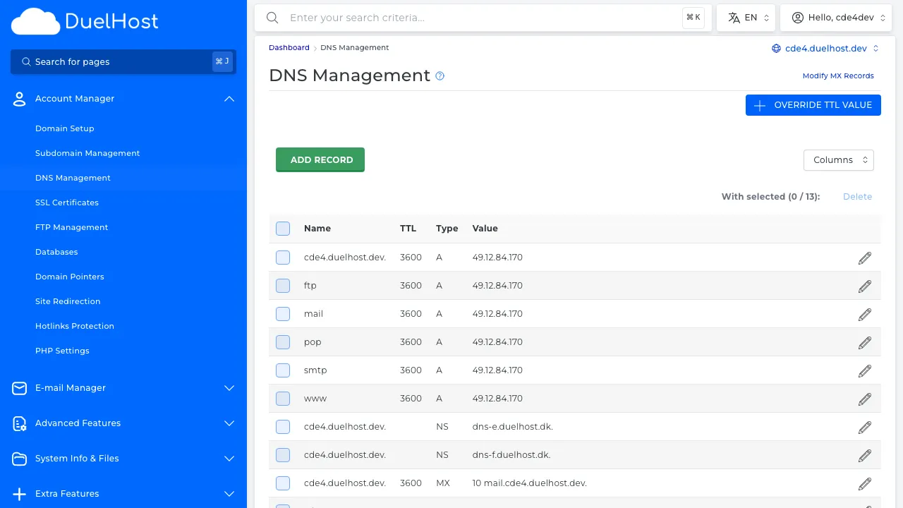 Trin 7: Se DNS-poster — tjek at A-record og eventuel CAA-record er korrekt